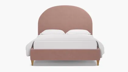 Demilune Bed, Blush Everyday Linen, Natural Decorative Tapered Leg, Queen