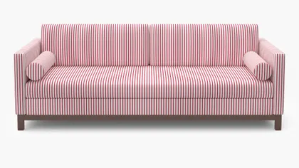Tailored Tuxedo Sofa, Red Classic Ticking Stripe, Walnut Wood Rail