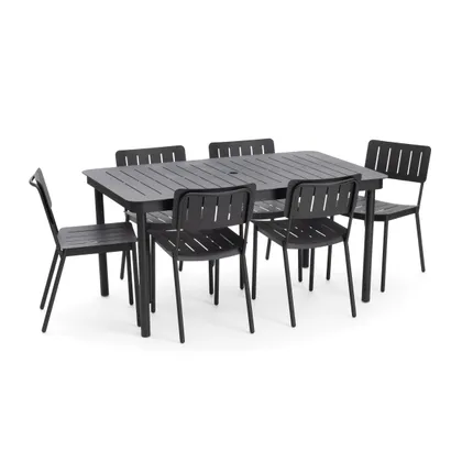 Relay Outdoor Dining Table & Chairs Set - Set of 6 / Shale - Powder Coated Steel