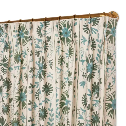 Sage Ribbon Suzani French Pleat Curtain by St. Frank | Green | 96" Panel | Cotton