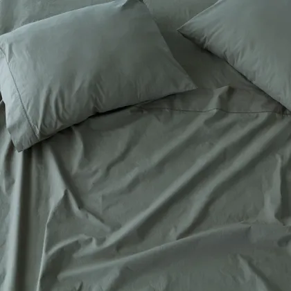 The Citizenry Stonewashed Organic Cotton Percale Bed Sheet Set | Queen | Aegean Blue