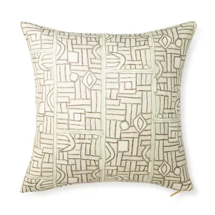 Ecru Maze Kuba Cloth Pillow by St. Frank | Brown | 26" W x 26" H | Linen