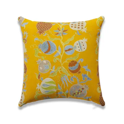Golden Pomegranate Suzani Outdoor Pillow by St. Frank | Yellow | 22" W x 22" H | Polyester