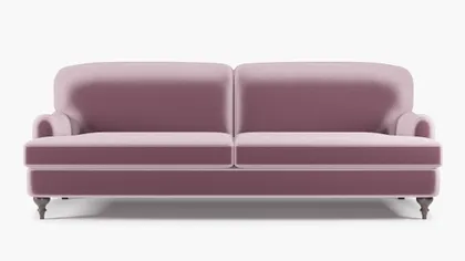 English Roll Arm Sofa, Lavender Performance Plush Velvet, Espresso Turned Wood Leg