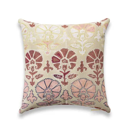 Blush Daisy Suzani Pillow by St. Frank | 20" W x 20" H | Cotton/Silk/Linen