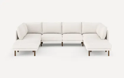 Field 8-Piece Open U Sectional Double Lounger - Ivory - Performance Boucle / Walnut - Wood