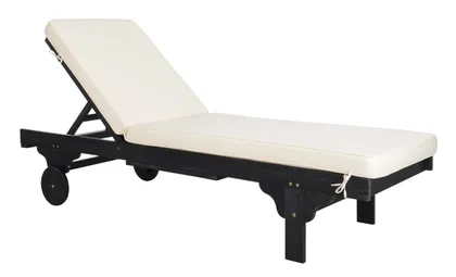 Newport Chaise Lounge Chair With Side Table - Black/White - Safavieh