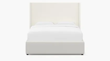 Modern Wingback Bed, Snow Boucle, Queen