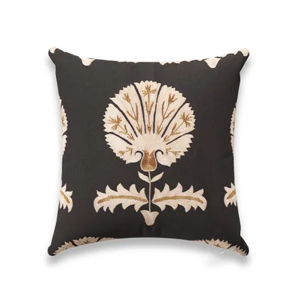 Black Daisy Suzani Outdoor Pillow by St. Frank | 18" W x 18" H | Polyester