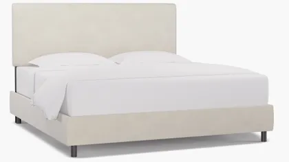 Square Back Bed, White Classic Velvet, King
