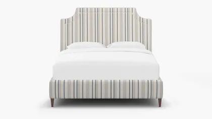 Deco Bed, Blue Market Stripe, Walnut Square Tapered Leg, Queen