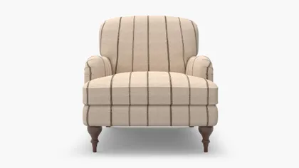 English Roll Arm Chair, Cocoa Felix, Walnut Turned Wood Leg