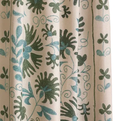 Sage Ribbon Suzani French Pleat Curtain by St. Frank | Green | 108" Panel | Cotton