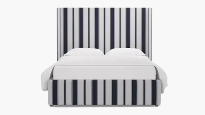 Modern Wingback Bed, Navy Clarence Stripe, Twin