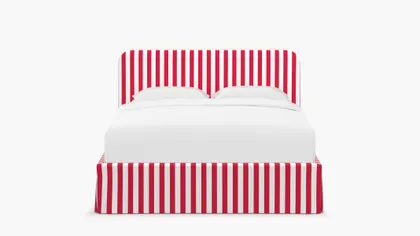Skirted Platform Bed, Red Cabana Stripe, Queen
