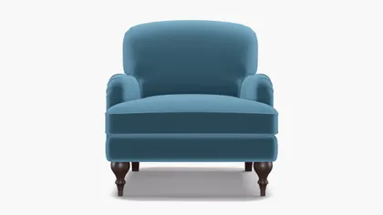 English Roll Arm Chair, French Performance Plush Velvet, Espresso Turned Wood Leg