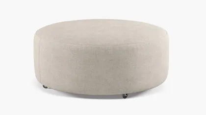 Round Cocktail Ottoman, Creme Luxe Linen