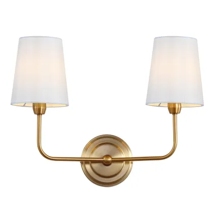 Ezra Two Light Wall Sconce - Brass/White Shade - Safavieh