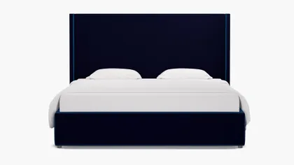 Modern Wingback Bed, Cobalt Performance Plush Velvet, King