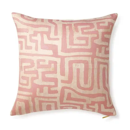 Terracotta Classic Kuba Cloth Pillow by St. Frank | Brown | 26" W x 26" H | Linen