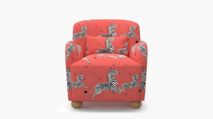 Club Chair, Coral Zebra, Natural Bun Foot