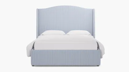 Curved Wingback Bed, Cornflower Classic Ticking Stripe, Queen