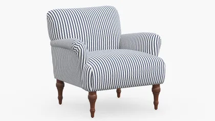 Traditional Accent Chair, Navy Classic Ticking Stripe