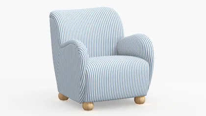 Bun Foot Accent Chair, Cornflower Classic Ticking Stripe
