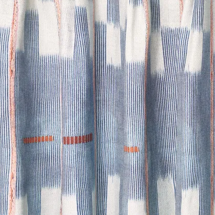 Chambray Lattice Baule French Pleat Curtain by St. Frank | Blue | 120" Panel | Cotton