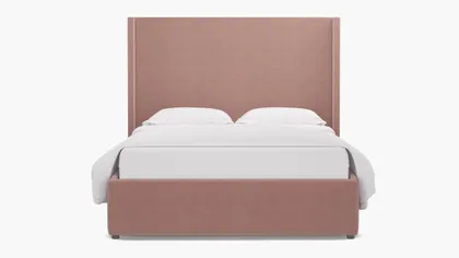 Modern Wingback Bed, Blush Everyday Linen, Full