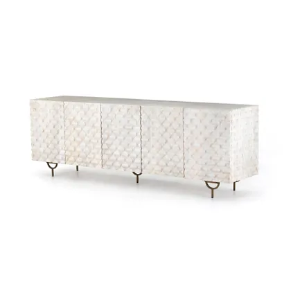 Rio Media Console-Round Cut White Wash