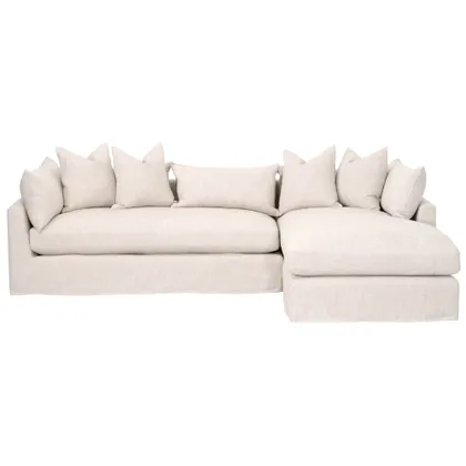 Haven 110" Right Facing Lounge Slipcover Sectional, Bisque, Espresso