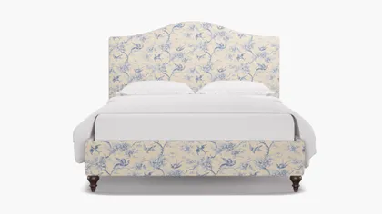 Camelback Bed, Blue Swallows, Espresso Traditional Turned Leg, King