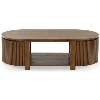 Shelbie Reeded Oval Coffee Table - Medium Oak