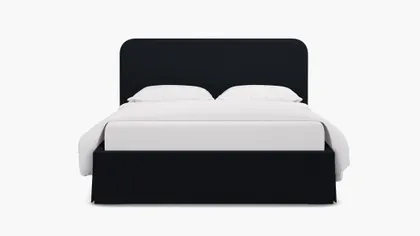 Skirted Platform Bed, Navy Everyday Linen, Twin