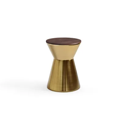 Kettle Side Table - Brass - Metal / Walnut - Wood
