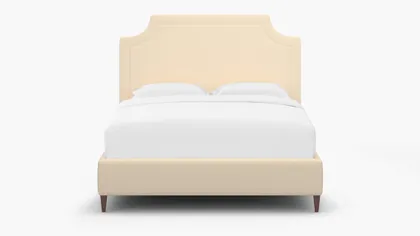 Deco Bed, Flax Twill, Walnut Square Tapered Leg, Queen
