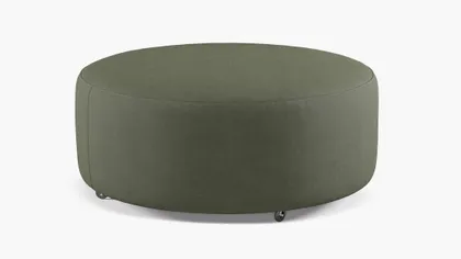 Round Cocktail Ottoman, Moss Luxe Linen