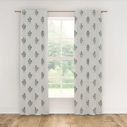 Printed Linen Curtain, Blue Delphine, 50" x 108", Privacy
