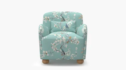 Club Chair, Mint Cherry Blossom, Natural Bun Foot