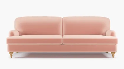 English Roll Arm Sofa, Bloom Performance Plush Velvet, Natural Turned Wood Leg