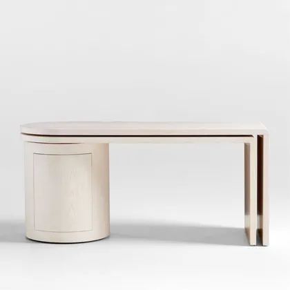 Twist 64" Whitewashed Ash Rotating Large Desk with Storage