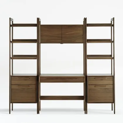 Tate Walnut Bookcase Desk with Outlet with 2 Bookcase File Cabinets.
