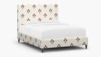 Classic Bed, Red Delphine, Espresso Square Tapered Leg, Queen