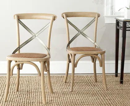 Eleanor 18''H X Back Farmhouse Side Chair - Weathered Oak/Medium Brown - Safavieh
