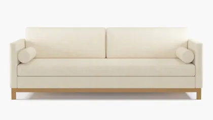 Tailored Tuxedo Sofa, Talc Everyday Linen, Natural Wood Rail