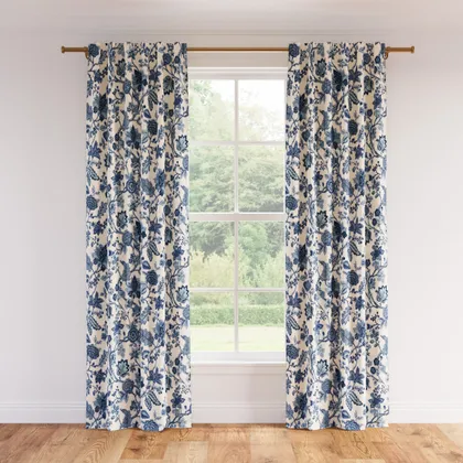 Printed Linen Curtain, Delft La Vendee, 50" x 96", Privacy