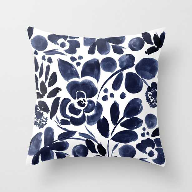 Navy Floral Throw Pillow - Outdoor Cover (18" x 18") with pillow insert by Crystalwalen - Society6