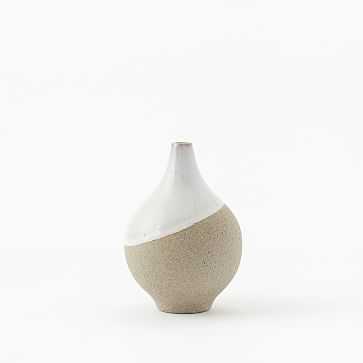 Half-Dipped Stoneware Vase, Gray & White, Small Bulb, 6" - West Elm