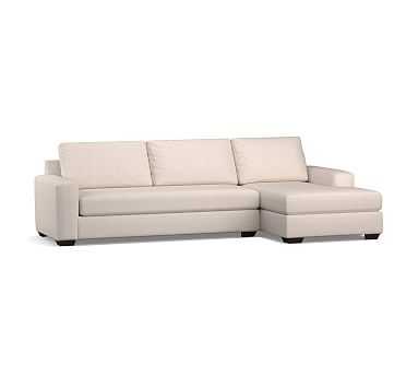 Big Sur Square Arm Upholstered Left Arm Sofa with Chaise Sectional and Bench Cushion, Down Blend Wrapped Cushions, Performance Twill Stone - Pottery Barn